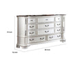 Prio Wide Dresser 11 Drawers Marble Top Carved Pearl White Wood BM332604