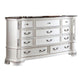 Prio Wide Dresser, 11 Drawers, Marble Top, Carved Pearl White Wood