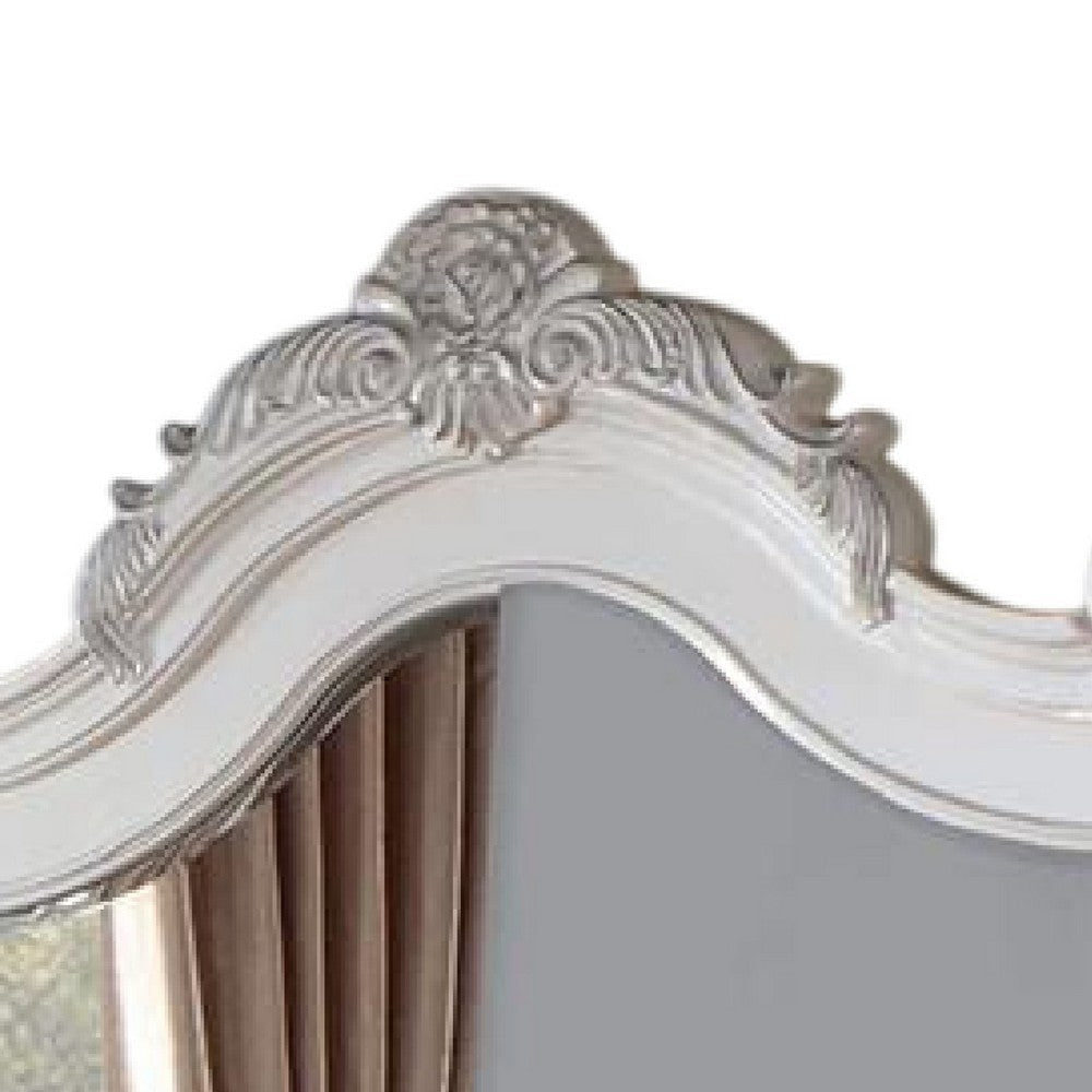 Prio Dresser Mirror w Classic Wood Carved Frame Pearl White 59 Inch BM332605