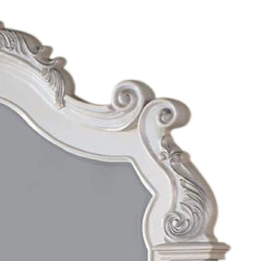 Prio Dresser Mirror w Classic Wood Carved Frame Pearl White 59 Inch BM332605