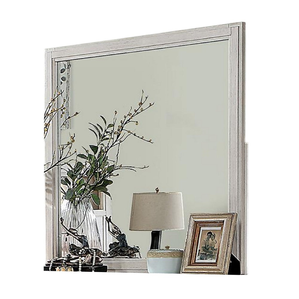 Varos Dresser Mirror White Solid Wood 38 Inch Stylish Square Frame BM332607