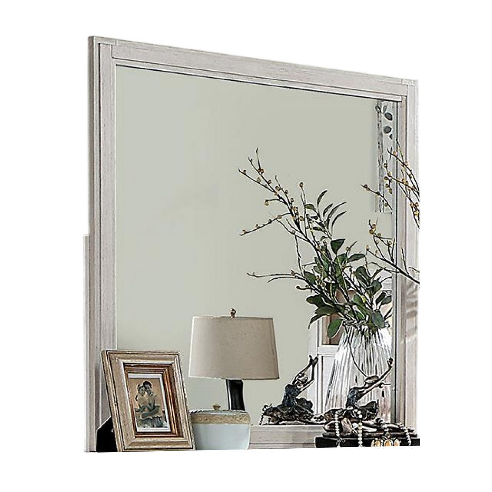 Varos Dresser Mirror, White Solid Wood, 38 Inch Stylish Square Frame