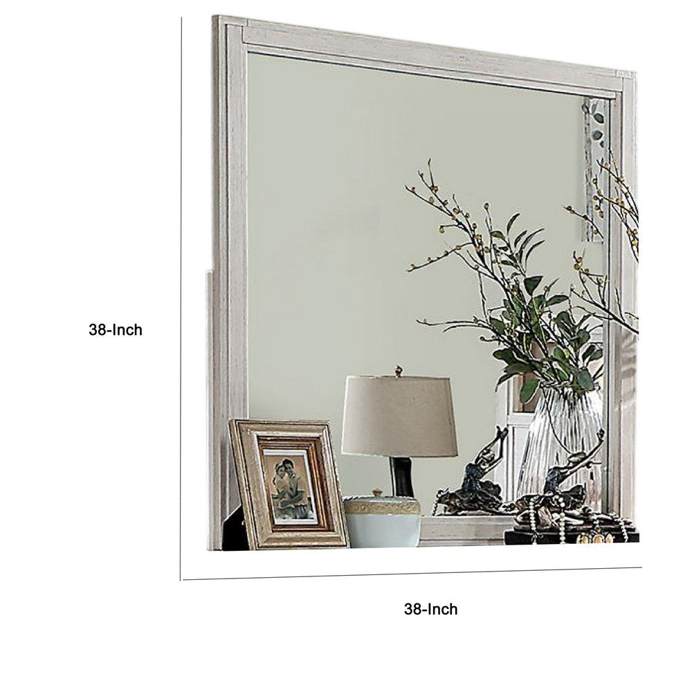 Varos Dresser Mirror White Solid Wood 38 Inch Stylish Square Frame BM332607