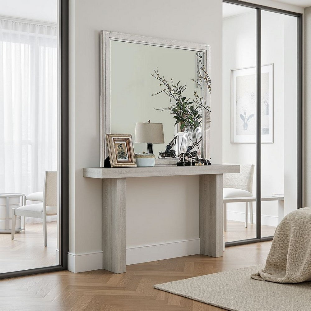 Varos Dresser Mirror, White Solid Wood, 38 Inch Stylish Square Frame