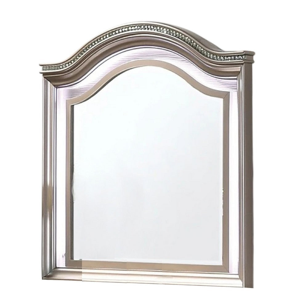 Jisoo Dresser Mirror LED Light Frame 37 Inch Rose Gold Solid Wood BM332610