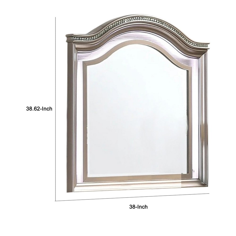 Jisoo Dresser Mirror LED Light Frame 37 Inch Rose Gold Solid Wood BM332610