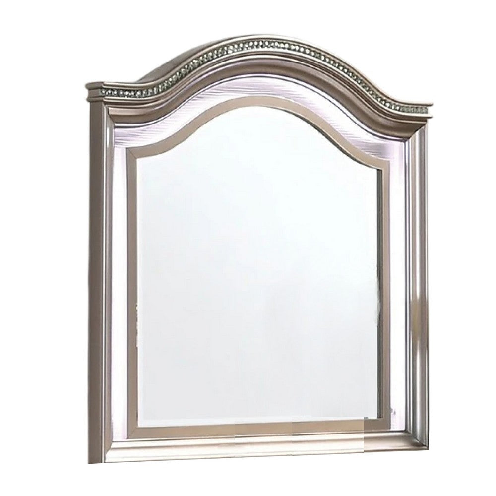 Jisoo Dresser Mirror, LED Light Frame, 37 Inch Rose Gold Solid Wood