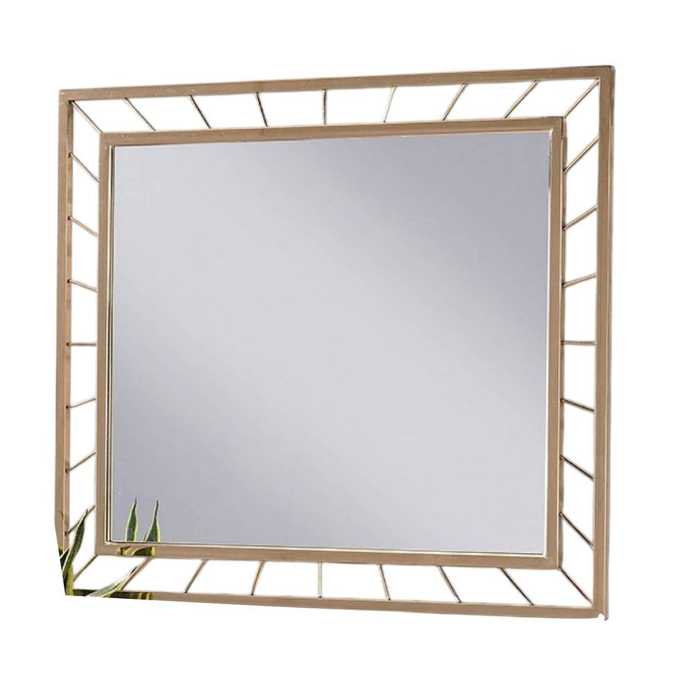 Brey Decorative Accent Mirror 39 Inch Glam Gold Plated Metal Frame BM332613