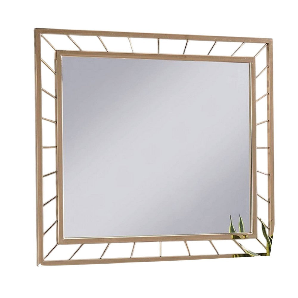 Brey Decorative Accent Mirror, 39 Inch Glam Gold Plated Metal Frame