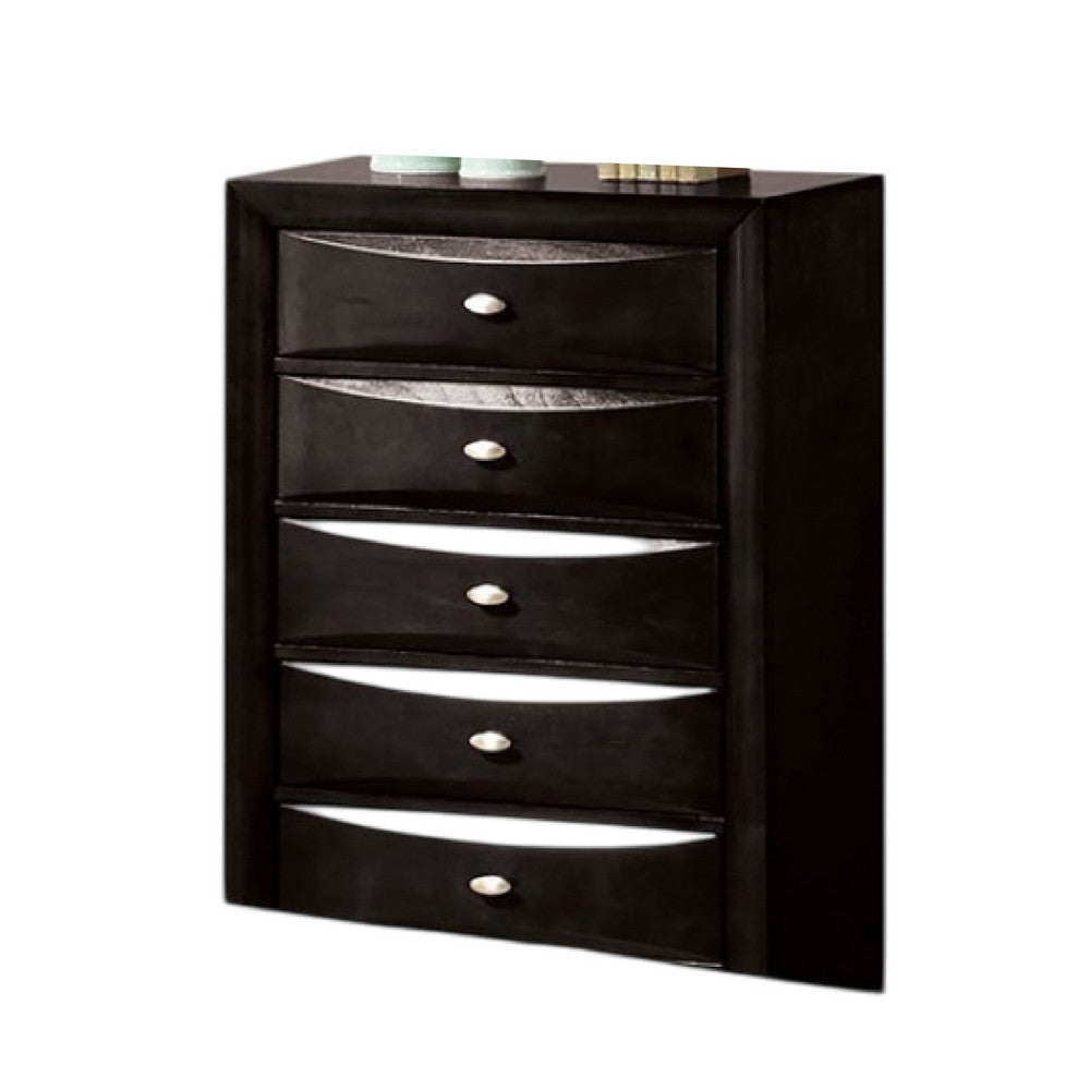 Simo Tall Dresser Chest 5 Drawers Chrome Handles Modern Black Wood BM332614