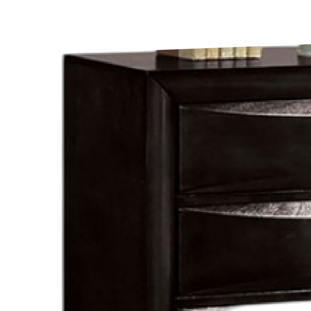 Simo Tall Dresser Chest 5 Drawers Chrome Handles Modern Black Wood BM332614