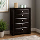 Simo Tall Dresser Chest, 5 Drawers, Chrome Handles, Modern Black Wood