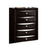 Simo Tall Dresser Chest, 5 Drawers, Chrome Handles, Modern Black Wood