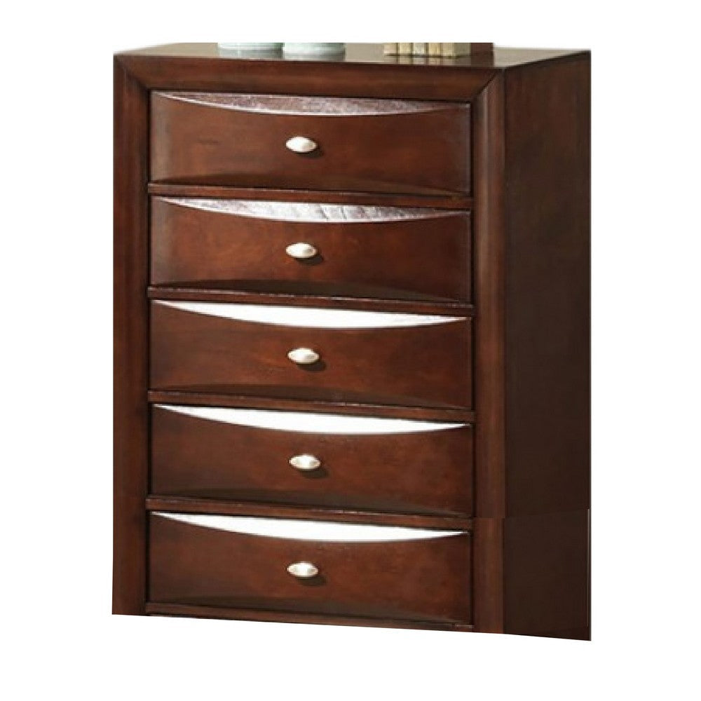 Simo Tall Dresser Chest 5 Drawers Chrome Handles Modern Cherry Brown BM332616
