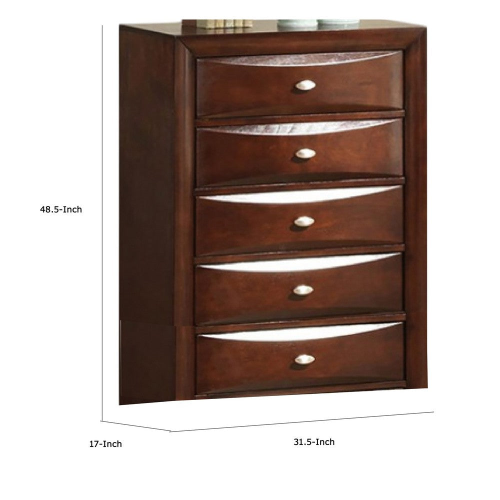 Simo Tall Dresser Chest 5 Drawers Chrome Handles Modern Cherry Brown BM332616