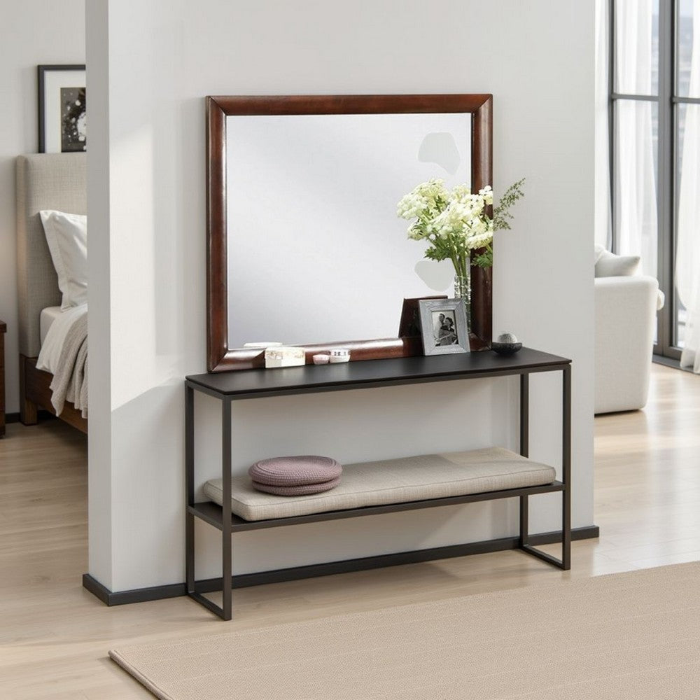 Simo Dresser Vanity Mirror, 40 Inch Dark Cherry Brown Solid Wood