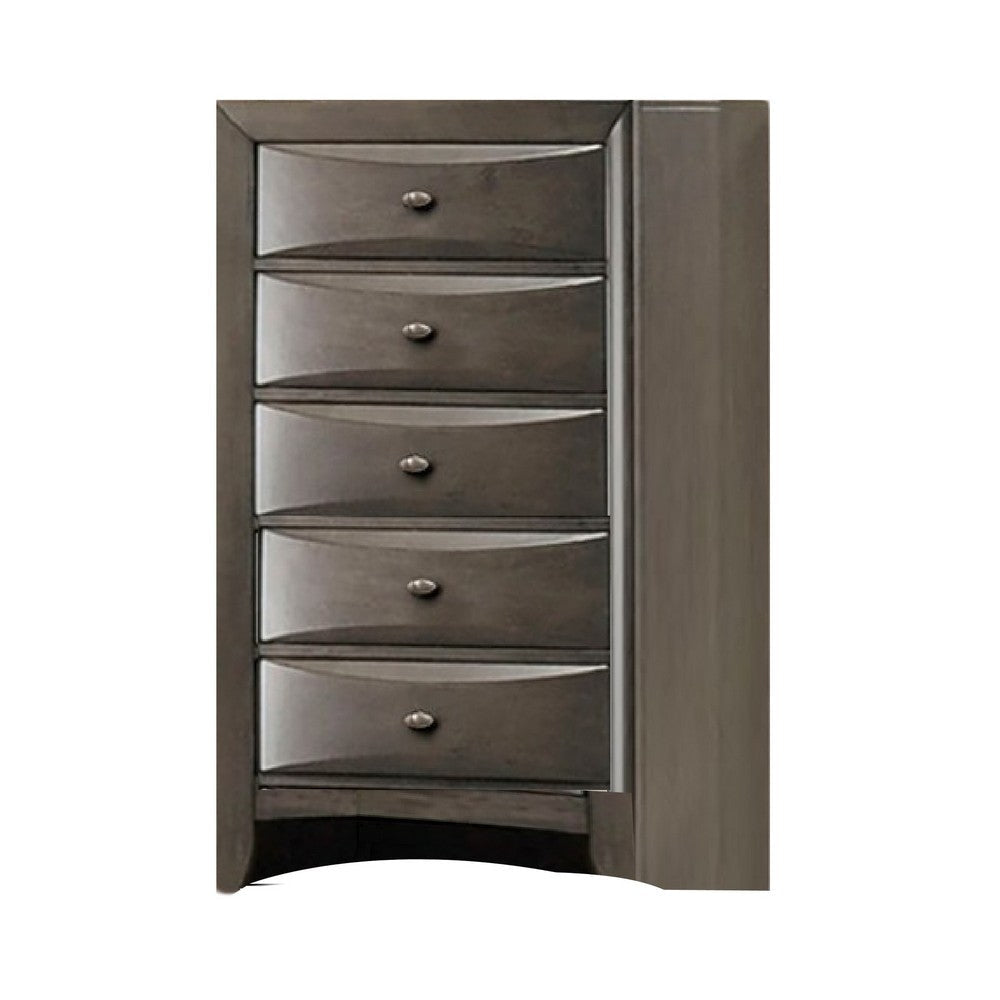 Simo Tall Dresser Chest 5 Drawers Chrome Handles Modern Dark Gray BM332618
