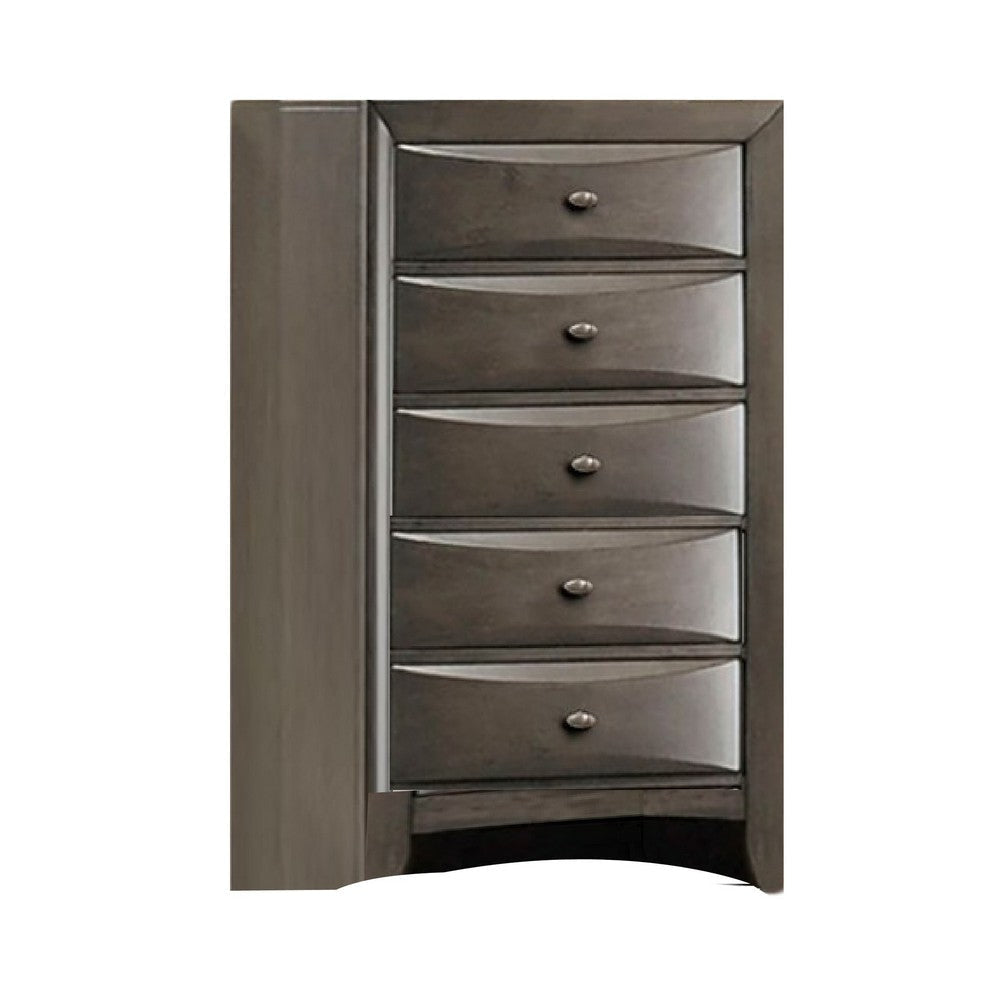 Simo Tall Dresser Chest, 5 Drawers, Chrome Handles, Modern Dark Gray