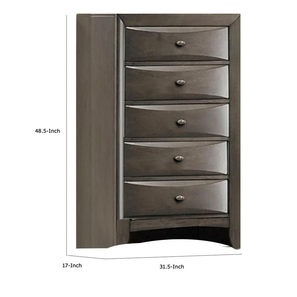 Simo Tall Dresser Chest 5 Drawers Chrome Handles Modern Dark Gray BM332618