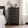 Simo Tall Dresser Chest, 5 Drawers, Chrome Handles, Modern Dark Gray