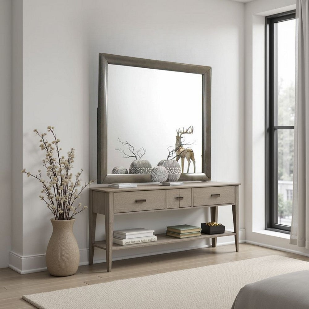 Simo Dresser Vanity Mirror, 40 Inch Modern Dark Gray Solid Wood Frame