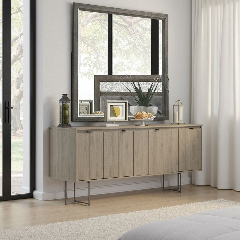Lito Dresser Vanity Mirror, 39 Inch Stylish Modern Gray Wood Frame