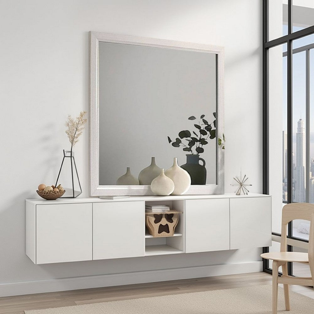 Erica Dresser Vanity Mirror, 39 Inch Modern Style White Wood Frame