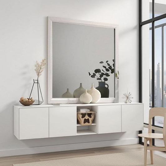 Erica Dresser Vanity Mirror, 39 Inch Modern Style White Wood Frame