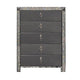 Laine Tall Dresser Chest 5 Drawers Crystal Trim Gray Solid Wood BM332625