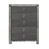 Laine Tall Dresser Chest, 5 Drawers, Crystal Trim, Gray Solid Wood