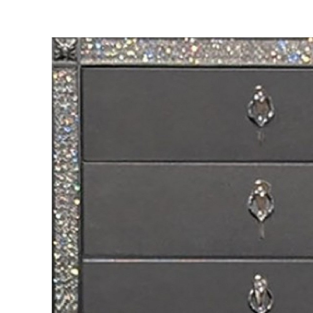 Laine Tall Dresser Chest 5 Drawers Crystal Trim Gray Solid Wood BM332625