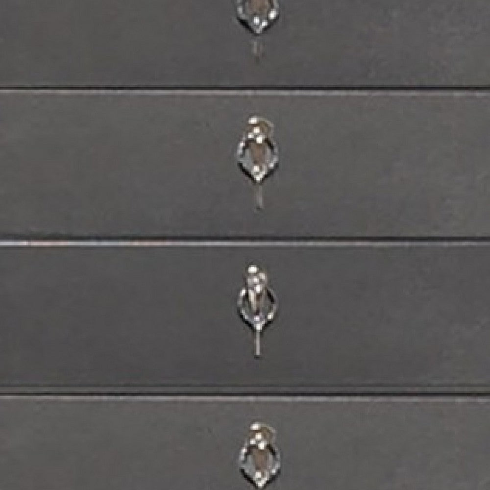 Laine Tall Dresser Chest 5 Drawers Crystal Trim Gray Solid Wood BM332625