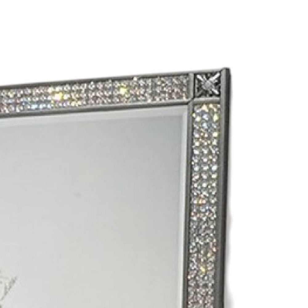 Laine Dresser Mirror Crystal Trim Frame 46 Inch Gray Solid Wood BM332626