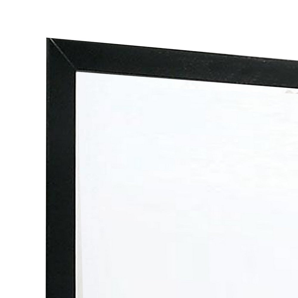Ryla Dresser Vanity Mirror 38 Inch Square Frame Black Solid Wood
