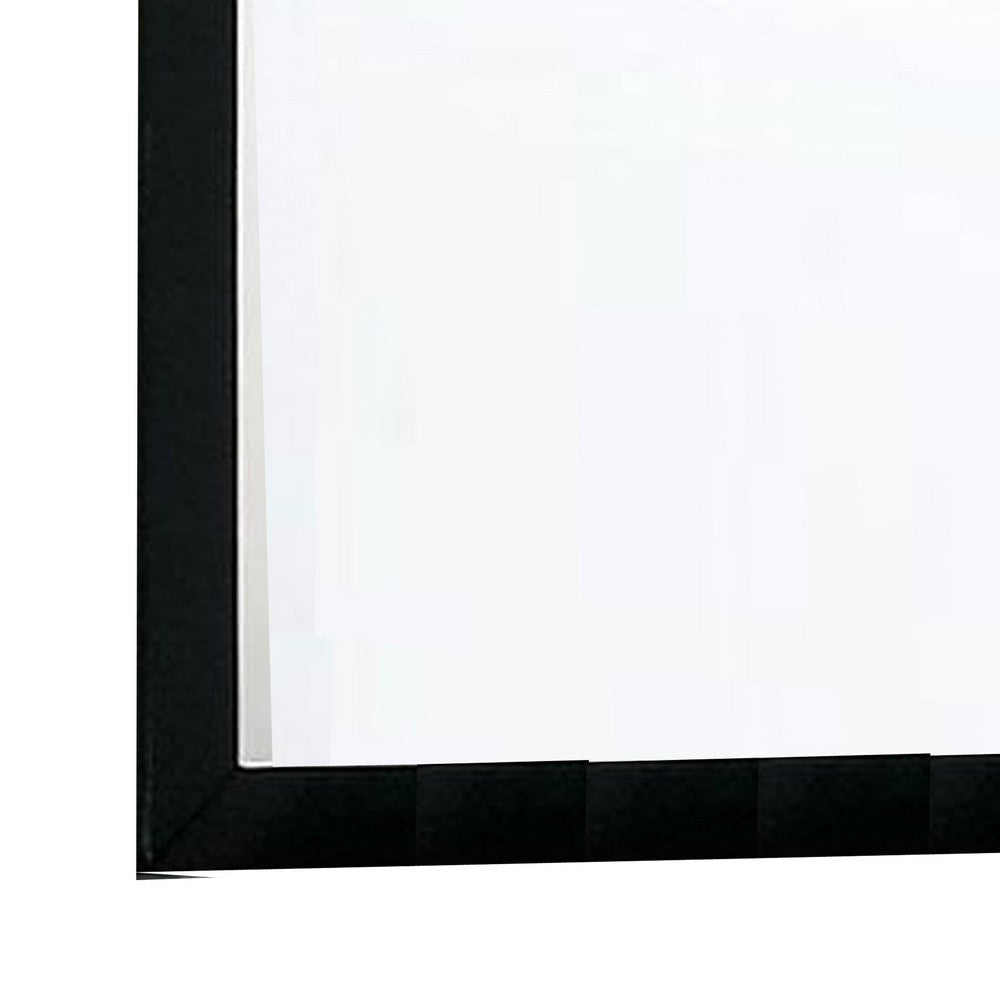 Ryla Dresser Vanity Mirror 38 Inch Square Frame Black Solid Wood