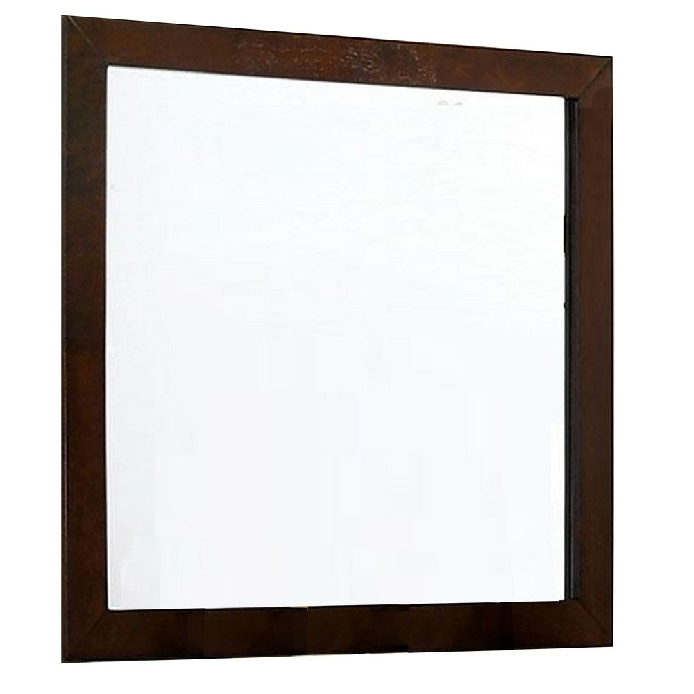 Ryla Dresser Mirror, 38 Inch Square, Dark Cherry Brown Solid Wood