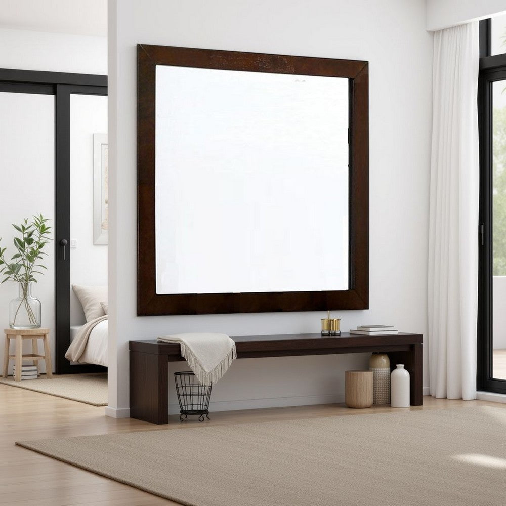 Ryla Dresser Mirror, 38 Inch Square, Dark Cherry Brown Solid Wood