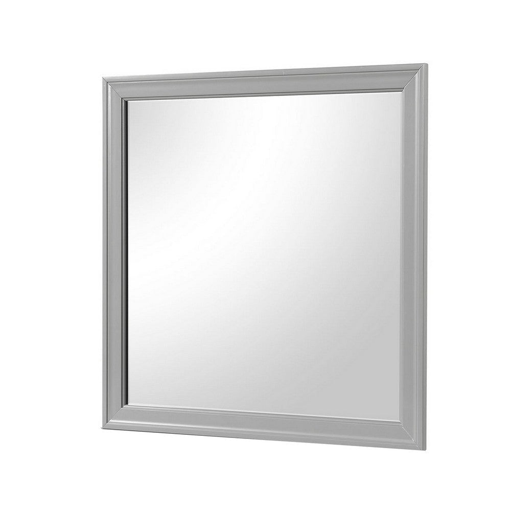 Ryla Dresser Mirror 38 Inch Square Frame Farmhouse Gray Solid Wood BM332629