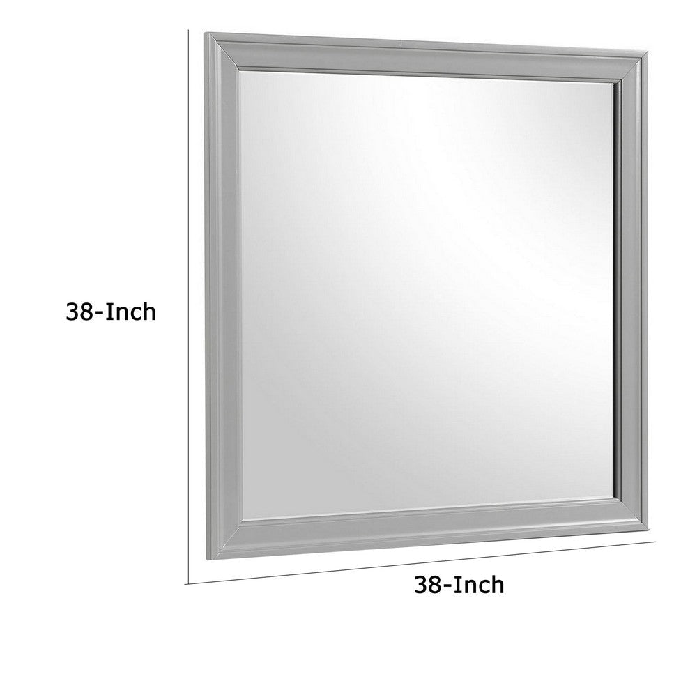 Ryla Dresser Mirror 38 Inch Square Frame Farmhouse Gray Solid Wood BM332629