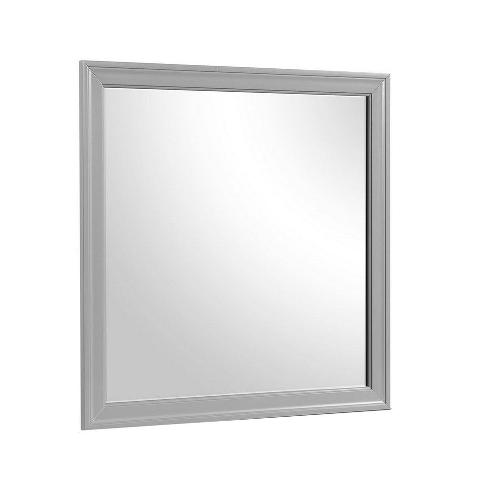Ryla Dresser Mirror, 38 Inch Square Frame, Farmhouse Gray Solid Wood