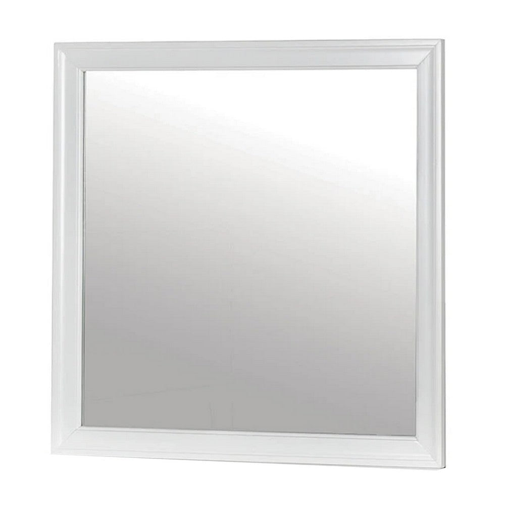 Ryla Dresser Vanity Mirror 38 Inch Square Frame White Solid Wood BM332630