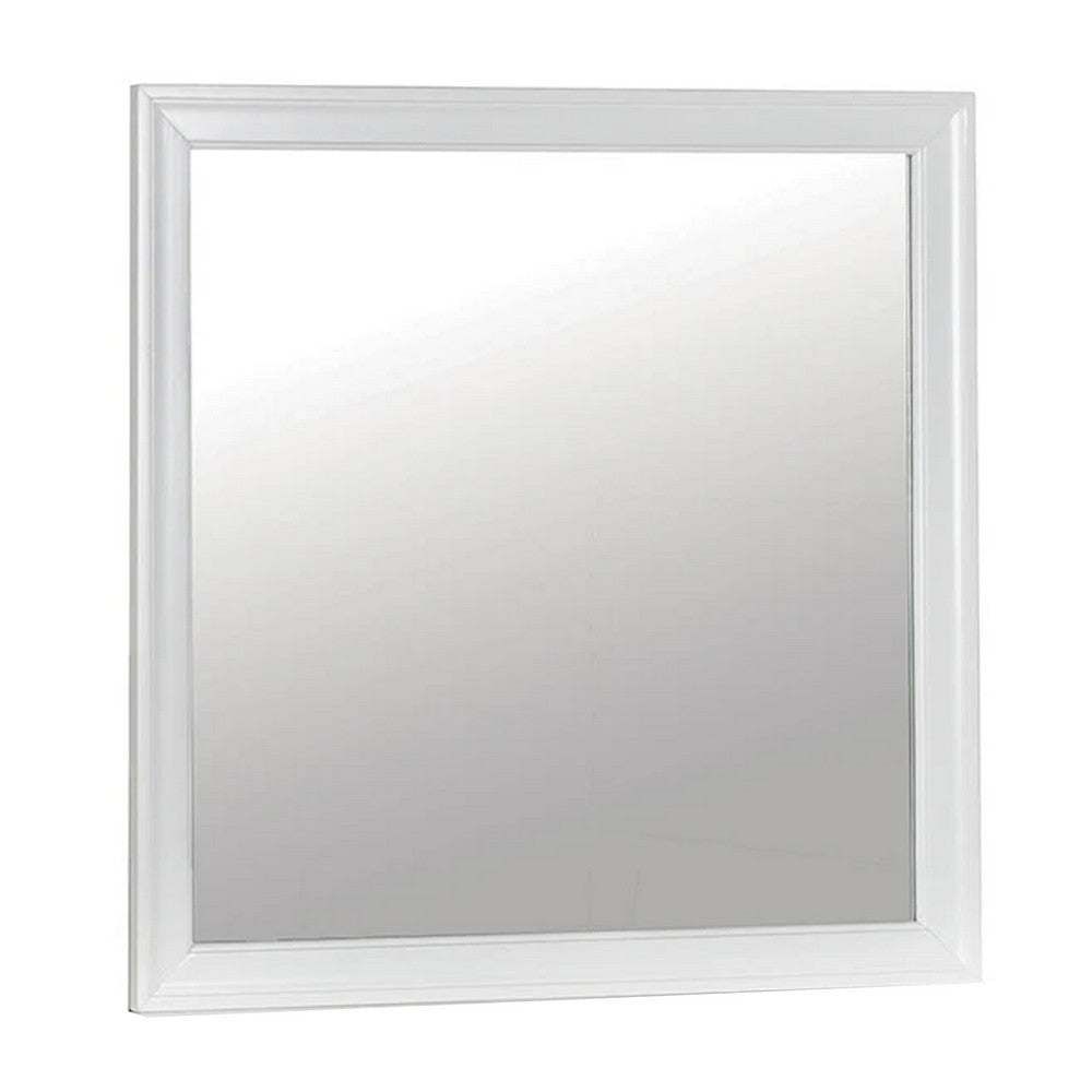 Ryla Dresser Vanity Mirror, 38 Inch Square Frame, White Solid Wood