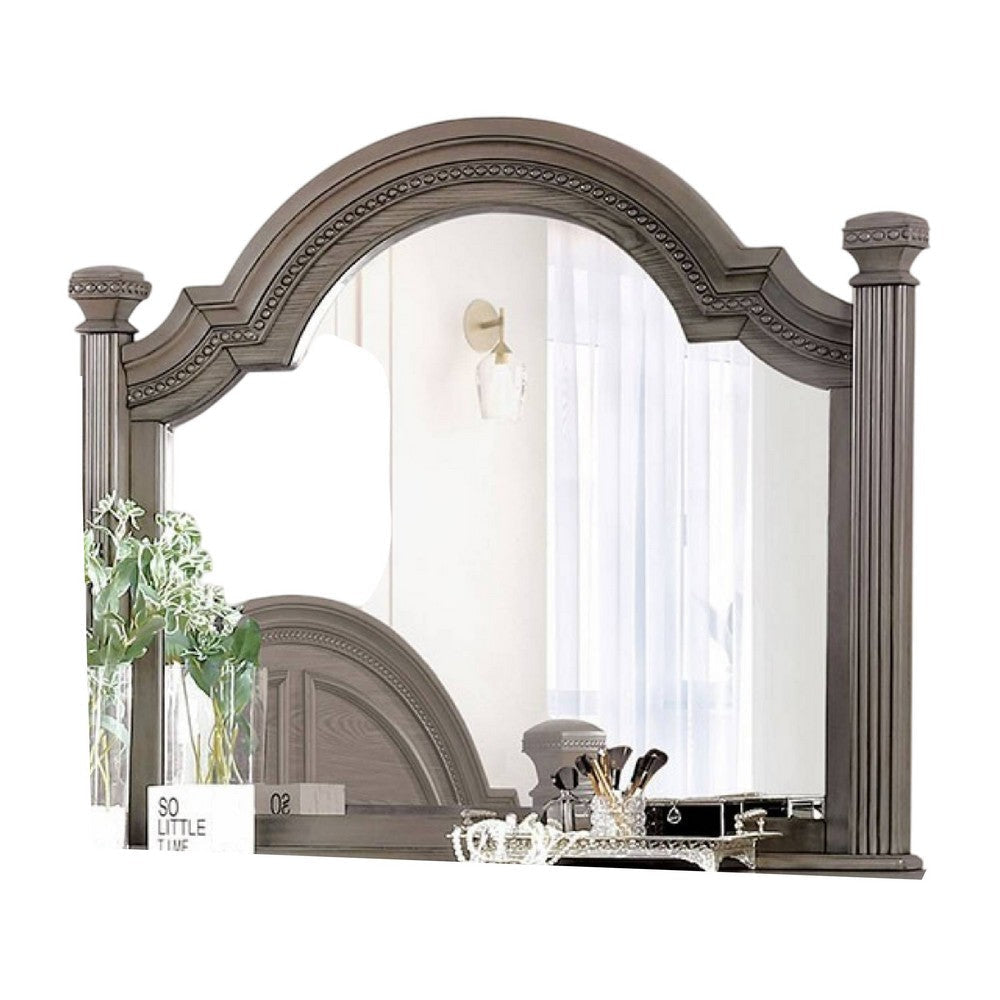 Pamy Dresser Vanity Mirror Reeded Posts 49 Inch Gray Bell Top Frame