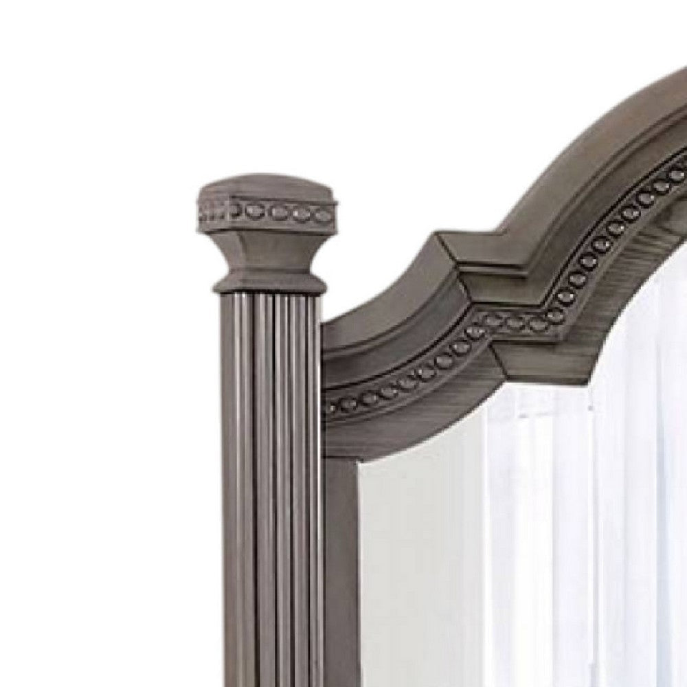 Pamy Dresser Vanity Mirror Reeded Posts 49 Inch Gray Bell Top Frame