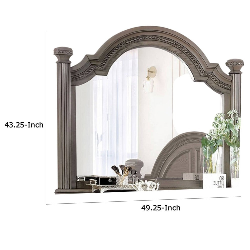 Pamy Dresser Vanity Mirror Reeded Posts 49 Inch Gray Bell Top Frame