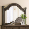 Pamy Dresser Vanity Mirror, Reeded Posts, 49 Inch Gray Bell Top Frame