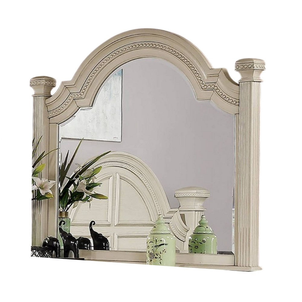 Pamy Dresser Mirror Reeded Posts 49 Inch Antique White Bell Frame
