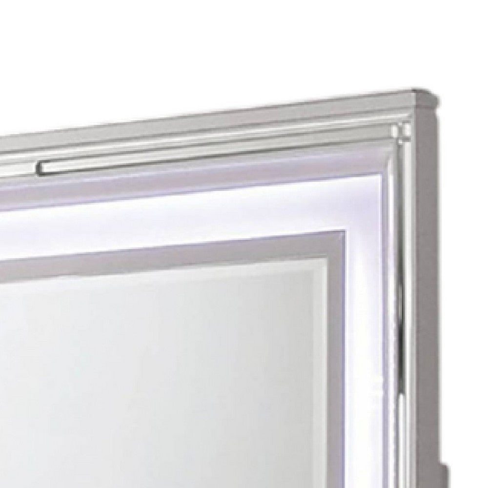 Lin Dresser Mirror with LED Lights 47 Inch White Solid Wood Frame BM332633