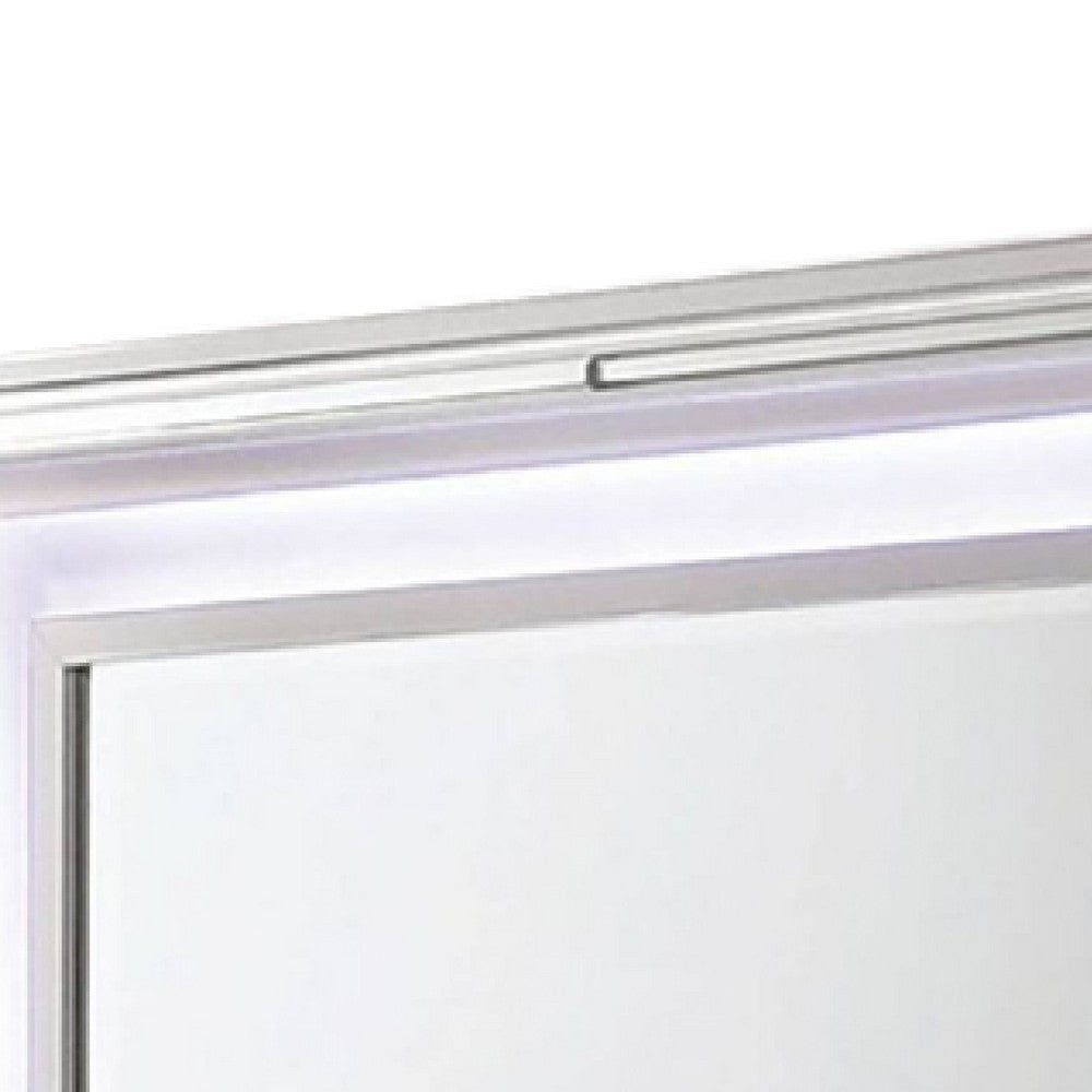 Lin Dresser Mirror with LED Lights 47 Inch White Solid Wood Frame BM332633
