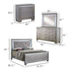 Tily 4 Pc Queen Size Bedroom Set, Crocodile Embossed Panels, LED, Silver